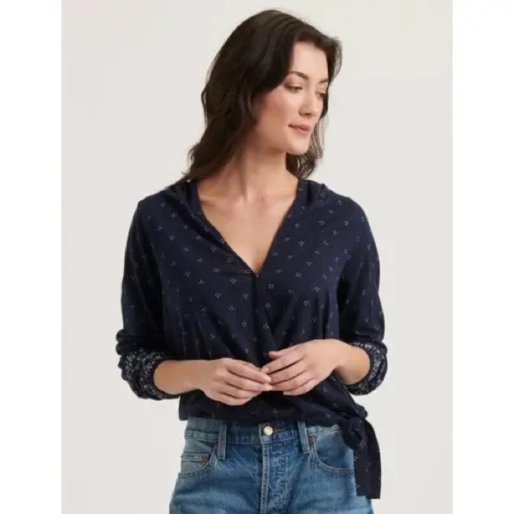 Lucky Brand Border Print Wrap Top, medium, blue print